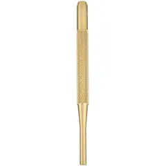 This round brass punch with a flat tip is designed for removing pins and fasteners in environments where sparking must be avoided. The 1/8 in tip diameter and 4 in overall length suit general pin removal tasks. Its non-sparking brass construction makes it suitable for use in hazardous locations.