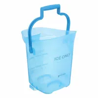 Blue plastic ice tote with 25 lb capacity. Dimensions: 13 1/4 in depth, 13 1/4 in width, 16 in height. Suitable for transporting and storing ice in commercial kitchens, bars, and foodservice operations