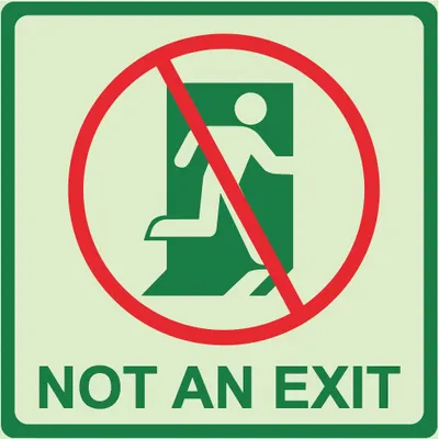 ABILITY ONE Square Not An Exit Sign, 8 in x 8 in, Adhesive, Glow In The Dark - Square Not An Exit Signs