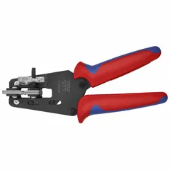 This wire stripper is made of steel with a cushion grip, designed for solid wire from 26 AWG to 10 AWG. Overall length is 7 1/2 inches. Suitable for electrical installation, panel building, and maintenance tasks requiring precise stripping without conductor damage.