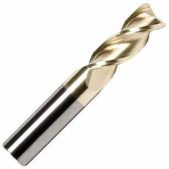 Carbide square end mill designed for milling aluminum and non-ferrous materials. Features 3 flutes for improved chip evacuation and surface finish. Mill diameter: 1", length of cut: 2-1/2", overall length: 5". Suitable for creating flat-bottomed slots, pockets, and contours.