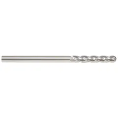 This carbide ball end mill features 4 flutes and a 1" diameter, with a 2-1/4" length of cut and 5" overall length. Designed for general-purpose milling, it is suitable for contouring, slotting, and profiling operations on metal, plastic, and composite materials.