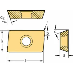 Parallelogram-shaped indexable milling insert with WKP35S grade, designed for general-purpose machining of steel and cast iron. Suitable for face milling and shoulder milling operations on CNC and manual mills. Coated carbide construction with chipbreaker geometry for efficient chip control in medium machining applications.