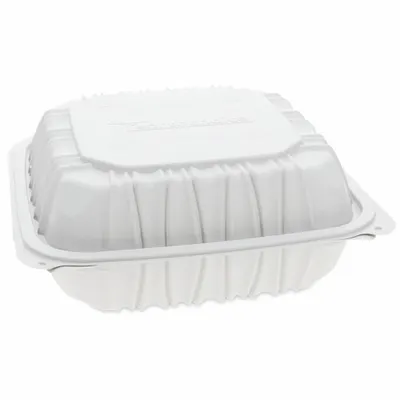 PACTIV Disposable Carry-Out Food Container: Plastic, 1 Compartments, 124 oz Capacity - Mineral-Filled Polypropylene Hinged-Lid Containers