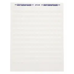 White matte polyester wraparound label for wire and cable identification. Measures 1 in x 1 in and accommodates wire gauges from 16 AWG to 8 AWG. Suitable for use in control panels, electrical installations, and maintenance applications where permanent marking is required.