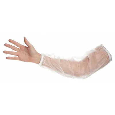 ANSELL Protective Sleeves: 18 in Overall Lg, Welded Seam, Clear, 4 mil Thick, Vinyl - Sleeves for Non-Hazardous Dry Particulates & Liquid Splash/Spray