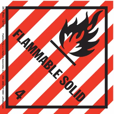 JJ KELLER Container Label: Flammable Solid, 4 in x 4 in, 4 in Label Ht, 4 in Label Wd - Class 4: Flammable Solids