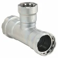 VIEGA MEGAPRESS Crimp Tee Fitting: 1 1/4 in Pipe x 1 1/4 in Pipe x 1/2 in Pipe Size, Steel, EPDM (MPN 25510)