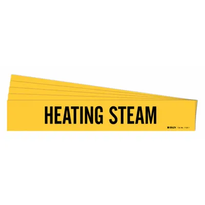 BRADY Pipe Marker: Heating Steam, Yellow, Black, Fits 2 1/2 to 7 7/8 in Pipe O.D. - Heating Steam Adhesive Pipe Markers