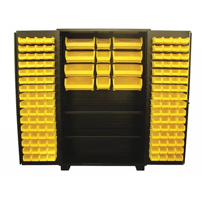 JAMCO Bin Cabinet: 48 in x 24 in 78 in, 2 Shelves, 140 Bins, Yellow, Flush, 14 ga Panel - Standard Bin Cabinets with Shelves