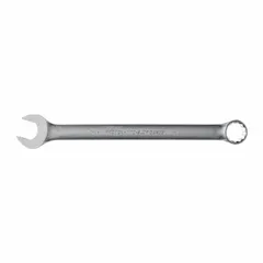 Steel combination wrench with satin finish. SAE 12-point box end and open end. Head size 1 1/4 in, overall length 16 7/8 in. Used for tightening and loosening fasteners in industrial maintenance and repair.