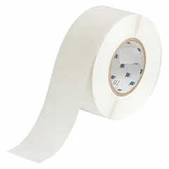 White paper label roll that is inkjet print-receptive and water dissolvable. Measures 2 1/4 in x 300 ft. Compatible with i5100 printer series. Used for temporary identification in applications requiring label removal by water exposure, such as tracking parts through wet processes or wash-off labeling.