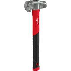 Standard sledge hammer with a 2 lb steel head, 1 3/4 in diameter, and 15 in overall length. Features a fiberglass handle and round shape. Suitable for driving stakes, pins, and chisels in construction and utility applications.