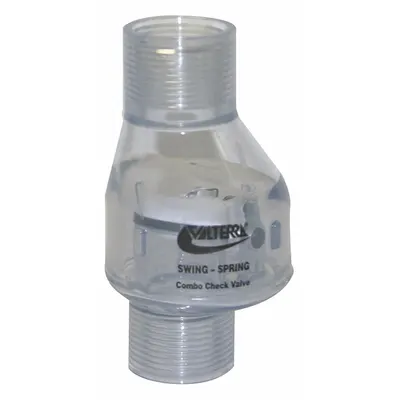 VALTERRA Check Valve: Swing, Inline Valve Body, 3/4 in Pipe Size, FIP x FIP, PVC - PVC Inline Spring-Loaded Swing Check Valves