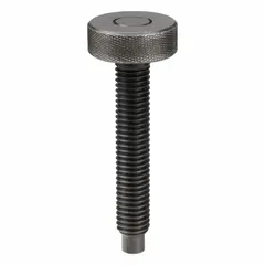 This hand knob screw features a knurled head for manual adjustment and a dog-point tip for locating or locking components. With a 1/2"-13 thread and 2 3/4 in thread length, it is suited for use in fixtures, jigs, and workholding setups where hand tightening and secure positioning are required.