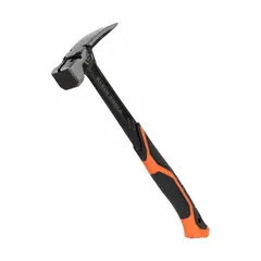 This 22 oz framing hammer features a forged steel head with a milled strike face for slip-free nail driving. The straight claw is suited for prying and demolition tasks. A steel handle with textured grip provides secure handling. Typical applications include framing, construction, and general demolition work.