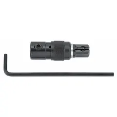 This 1/4" drive hand socket adapter converts a 1/4" drive tool to accept square-drive sockets. It features a black oxide finish and a locking mechanism for secure socket retention. Overall length is 1 11/16 inches. Suitable for automotive repair, industrial maintenance, and assembly applications.