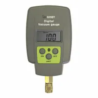 TPI Digital Vacuum Gauge: LCD, 186 micron Hg to 112,100 micron Hg, 1/4 in Male, ± 1% Accuracy, 9V (MPN 605BT)