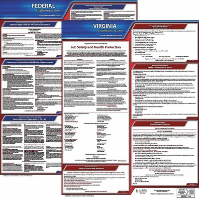 JJ KELLER State & Federal Labor Law Poster Set, VA, English, Plastic, 20x24 in - State & Federal Labor Law Poster Sets