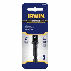 This power socket adapter converts a 1/4" hex drive power tool to a 3/8" square drive for driving sockets. It features a manganese phosphate finish for corrosion resistance and a 2" overall length. Suitable for fastening and loosening bolts and nuts in industrial maintenance, assembly, and repair applications.