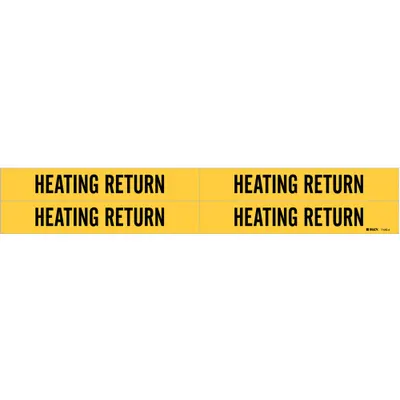 BRADY Pipe Marker: Heating Return, Yellow, Black, Fits 3/4 to 2 3/8 in Pipe O.D. - Heating Return Adhesive Pipe Markers