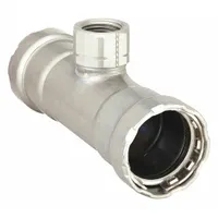 VIEGA MEGAPRESS Crimp Tee Fitting: 1 1/4 in Pipe x 1 1/4 in Pipe x 1 in Pipe Size, Steel, EPDM (MPN 25500)