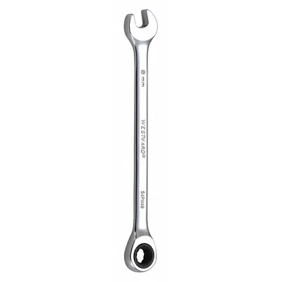 WESTWARD Combination Wrench: Alloy Steel, Chrome, 8 mm Head Size, 5 1/2 in Overall Lg - Metric 12-Point Ratcheting Combination Wrenches
