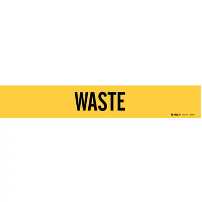BRADY Pipe Marker: Waste, Yellow, Black, Fits 2 1/2 to 7 7/8 in Pipe O.D., 1 Pipe Markers - Waste Adhesive Pipe Markers