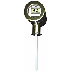 Capacitive liquid level sensor with a 304 stainless steel rod probe and 2 in Tri-Clamp connection. Vertical orientation with 2-wire output. Accuracy better than 0.1%. Meets USDA hygienic standards for use in sanitary tanks and vessels.