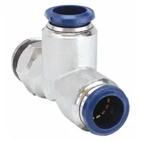 AIGNEP USA Push-Fit Tee Fitting: 1/4 in OD x 1/4 in Pipe x 3/8 in OD Size, Brass, Silver, 5 PK (MPN 87222-04-06)