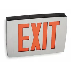 Exit Sign: LED, Black, Red, 2 Faces, Ceiling, Not Battery Powered, Without Battery Backup (MPN LQC 2 R). Key specifications — Voltage: 120/277 V AC; Directional Indicators: Universal Field Selectable Chevrons; Text Color: Red; Brand: LITHONIA LIGHTING; Emergency Battery Backup: No; Housing Color: Black; Lighting Technology: LED; Self Diagnostics: No.