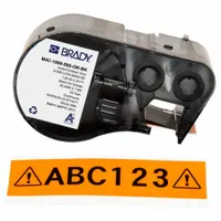 Combined Label and Ribbon Cartridge: 1 in, 1 in x 25 ft, Vinyl, Black on Orange (MPN M4C-1000-595-OR-BK)