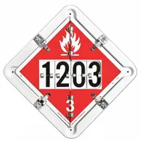 This flipchart is a full frame trailer flip placard holder designed for Hazard Class 3 (Flammable Liquid) placards. It measures 13 1/2 inches in width and height. Used on trailers to display required hazard class placards during transport of flammable liquids