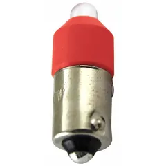 This EATON LED lamp features a BA9s single-contact miniature bayonet base and a T3-1/4 tubular bulb shape. It operates on 24V AC/DC with a power consumption of 0.5 watts and emits red light. Suitable for use in control panels, pushbuttons, and pilot lights as a low-power indicator or signaling source.