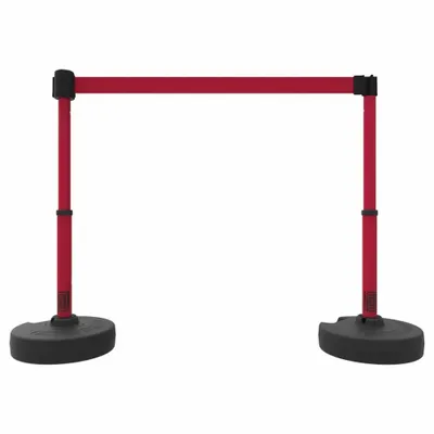 BANNER STAKES Belt Barrier System: 42 in Post Ht, 15 ft Belt Lg, Red, 2 No. of Posts - Retractable Belt Barrier Systems