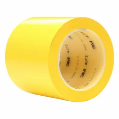 Solid yellow vinyl floor marking tape for marking aisles, hazard areas, and storage zones. Each roll is 4 in wide by 108 ft long with a 4.1 mil thickness. Supplied in an 8-pack with no message legend.