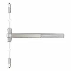 Surface vertical rod push bar exit device with lever trim and touchbar actuation. Gray finish. Designed for commercial door applications requiring code-compliant egress. Not ligature-resistant.