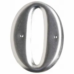 Silver aluminum utility pole marking number featuring uppercase character '0' with 3 in character height and 2 in overall width. Each pack contains 10 pieces. Used for identifying poles in electrical distribution networks to facilitate maintenance and inspection.