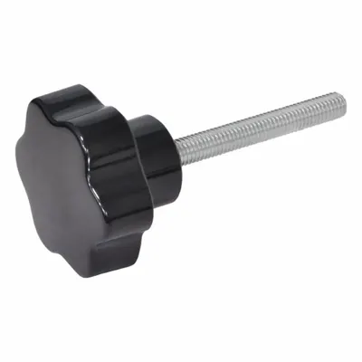 JW WINCO Hand Knobs; Six-Lobed Knobs: 6 Point, Plastic w/ Steel Thread, M5 Thread - 6-Arm Knobs with Threaded Stud