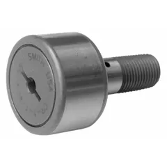 Standard-duty inch-system stud cam follower with 7/8-inch diameter, single row, stainless steel construction, double sealed, and hex socket flat design. Used in linear motion systems, conveyors, and automation equipment for guiding or supporting cams or tracks in washdown or corrosive environments.