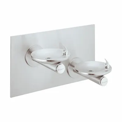 ELKAY Bi-Level Fountain: On-Wall, 21 15/16 in Ht, Front Push Button, Non-Refrigerated - On-Wall Two-Level Drinking Fountains