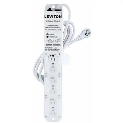LEVITON Outlet Strip: 6 Outlets, 7 ft Cord Lg, 644 J Rated Energy, 15 A Current - Healthcare Surge Protectors