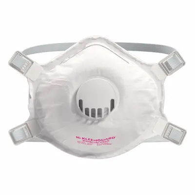 KLEENGUARD Disposable Respirator: Adj, Molded Nose Bridge, Comfort, White, Universal Mask Size - P100 Respirators with Exhalation Valve