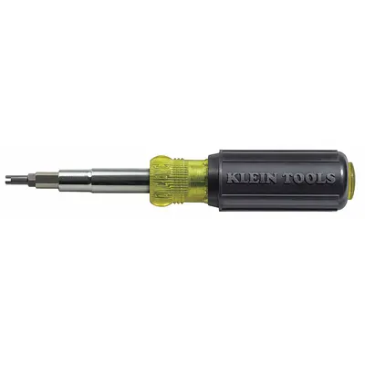 KLEIN TOOLS Multi-Bit Screwdriver: Phillips/Slotted/Square Tip, 11 Tips, 7 3/4 in Overall Lg - HVAC Multi-Bit Screwdrivers