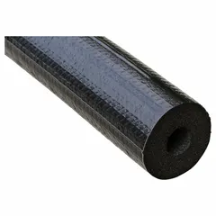 This 6 ft unslit tube insulation is made of Buna-N rubber with a weather-resistant PVC jacket. With a 1-5/8 in inner diameter and 3/4 in thickness, it provides an R-Value of 5.4. The black, plenum-rated construction is suitable for thermal insulation in HVAC, refrigeration, and process piping systems where condensation control and fire safety are required.