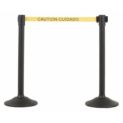 US WEIGHT Barrier Post with Belt: 38 1/2 in Post Ht, 77 in Belt Lg, Yellow, 2 No. of Posts - Retractable Belt Barrier Systems