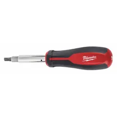 This multi-bit screwdriver combines ECX, Phillips, slotted, and square tip configurations in a long-length design. It includes 8 tips, with Square #1 and #2 sizes, and has a 10-inch overall length. Suitable for driving and removing screws in electrical, construction, and maintenance applications where multiple fastener types are encountered.