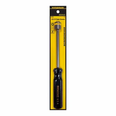 EAZYPOWER Screwdriver: Triple Groove Series, Steel, #12-14 Tip Size, 5 in Shank Lg - Triple-Groove Screwdrivers