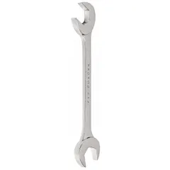 This SAE double-end open end wrench is made of alloy steel with a chrome finish. It has a 1 1/2 in head size and a 14 1/2 in overall length. Suitable for tightening or loosening hex fasteners in industrial maintenance, assembly, and repair applications.