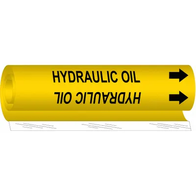 BRADY Pipe Marker: Hydraulic Oil, Yellow, Black, Fits 1 1/2 to 2 3/8 in Pipe O.D. - Hydraulic Oil Wrap-Around Pipe Markers